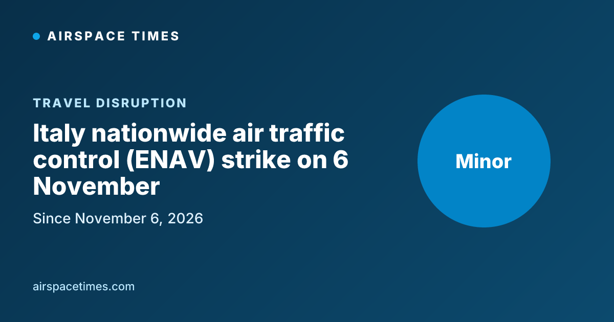 Traffic Vcontroller Italy nationwide air traffic control (ENAV) strike on 6 November